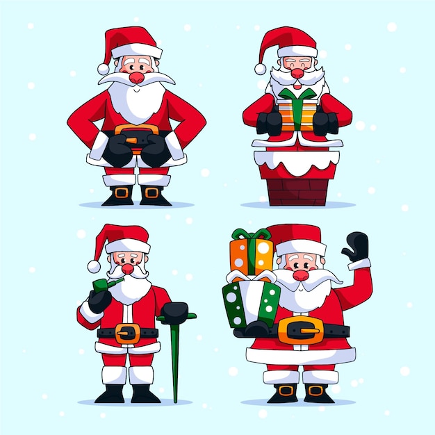 Hand drawn santa claus characters collection