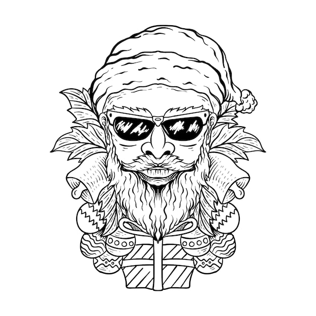 hand drawn santa claus engraving style black and white