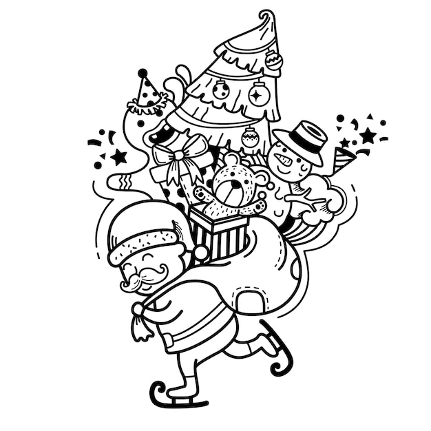 Hand drawn santa claus happy new year and merry christmas.illustration  