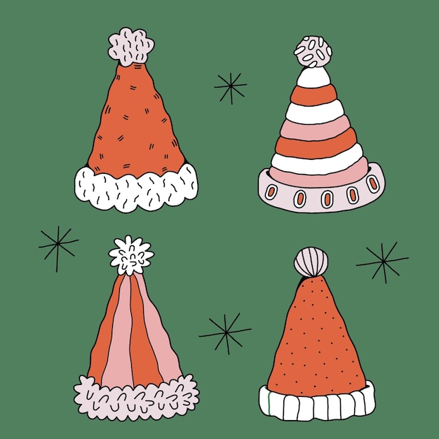 Hand drawn santa's hat collection