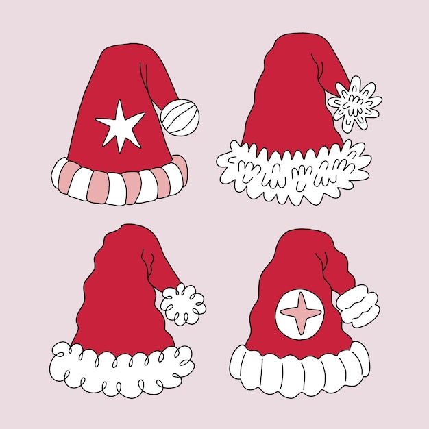 Hand drawn santa's hat collection