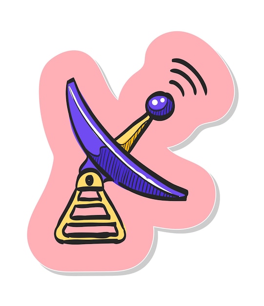 Hand drawn satellite receiver icon in sticker style vector illustration