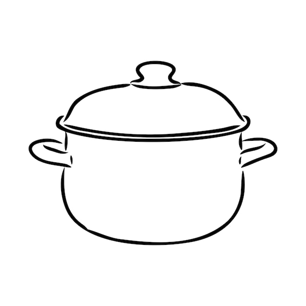 Hand Drawn Saucepan Sketch Symbol. Vector Pot Element In Trendy Style. pan vector sketch