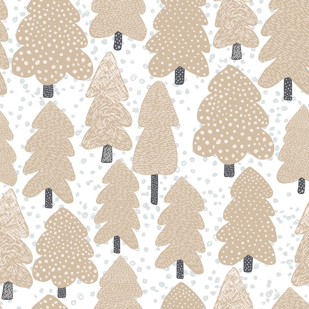 Hand drawn Scandinavian tree seamless pattern. 