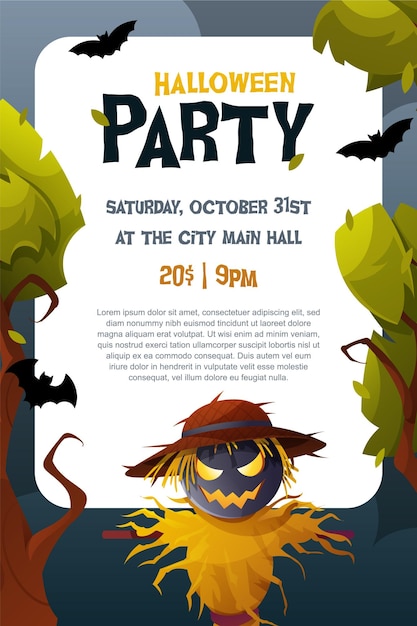 Hand drawn scarecrow  halloween party poster template