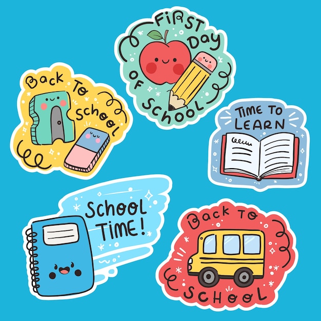 Hand drawn school sticker set