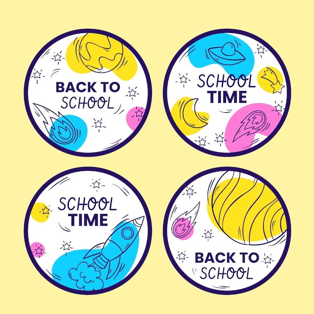 Hand drawn school stickers design