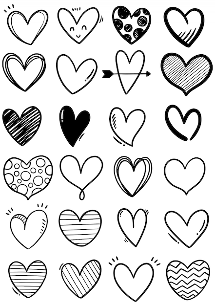 Hand drawn scribble hearts