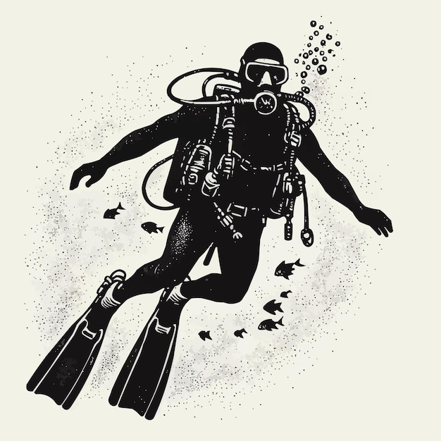 hand drawn scuba diver silhouette