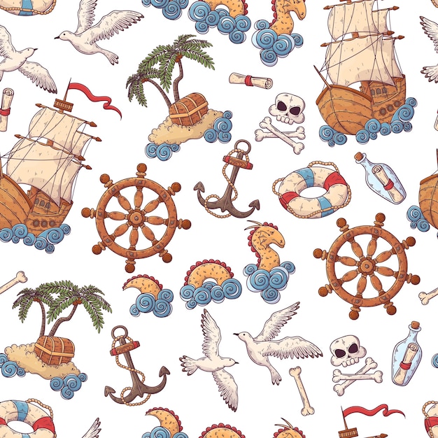 Hand drawn sea journey pattern