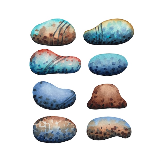 Vector hand drawn sea stones watercolor illustration