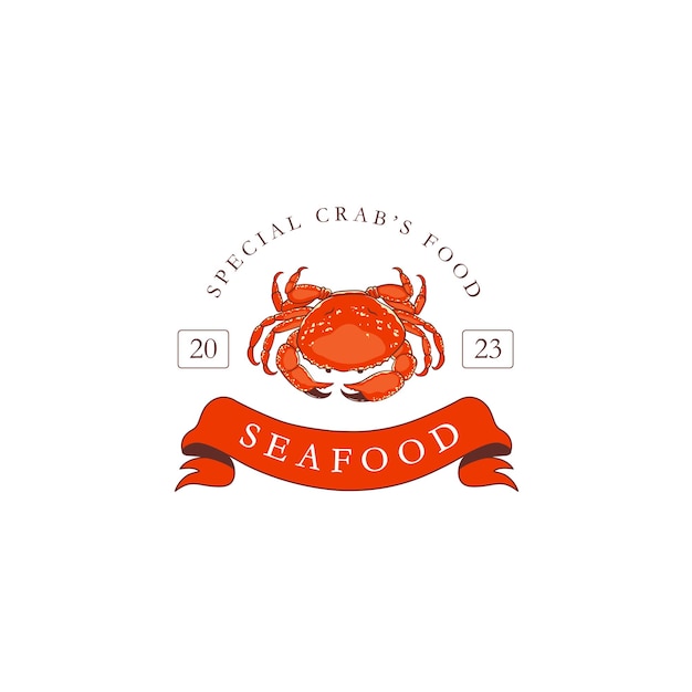 Hand drawn Seafood crab sketch logo emblem for the menu of fish restaurants, markets and shop