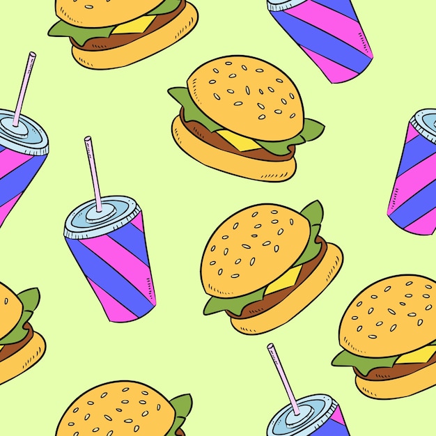 Hand-drawn seamless american fast food pattern