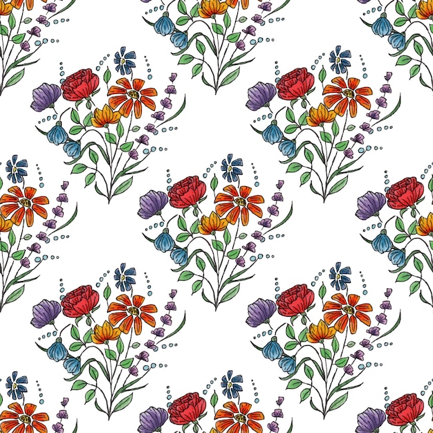 Hand drawn seamless floral pattern Liner and pencils