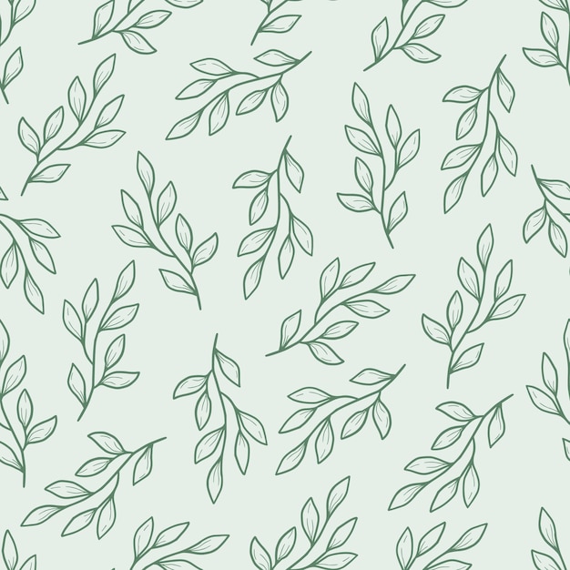 Hand drawn seamless floral pattern of simple leaf. Doodle sketch line style. 