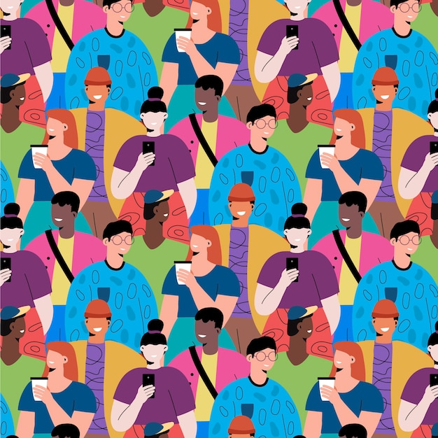 Hand drawn seamless group of people pattern