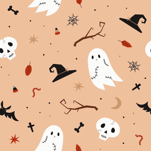 Hand drawn seamless halloween pattern vector illustration for fabric clothing gift wrapping