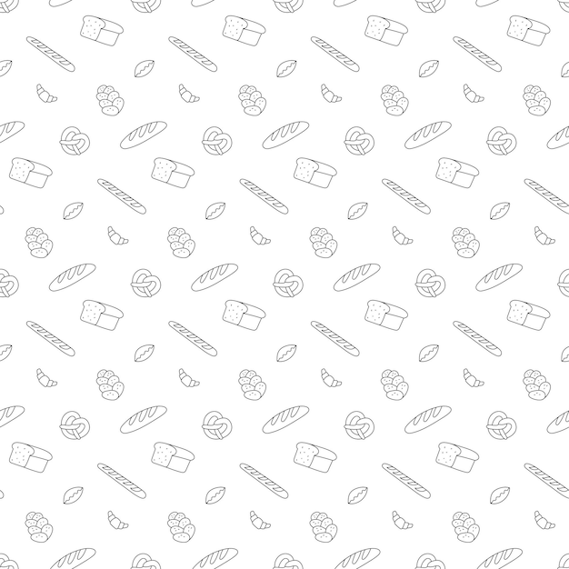 Hand drawn seamless pattern of bread and bakery products Vector illustration