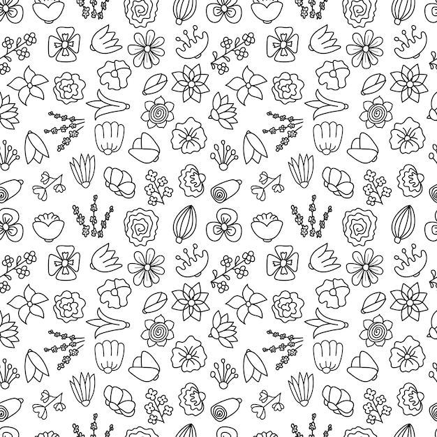 Hand drawn seamless pattern flowers in doodle style