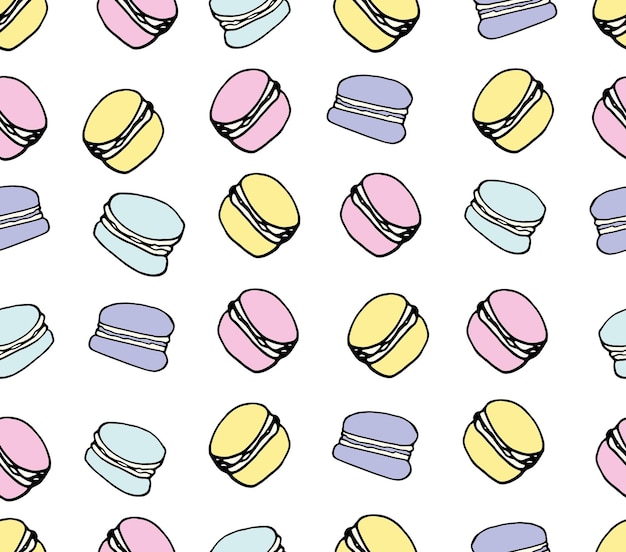 Hand drawn seamless pattern macaroons Doodle vector illustration