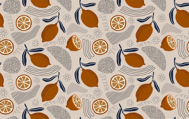 Hand drawn seamless pattern with fresh lemons