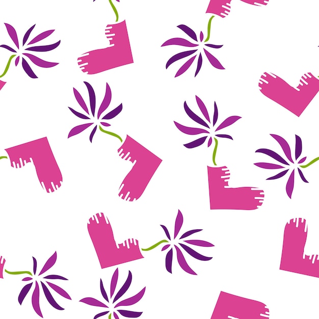 Hand drawn seamless pattern with purple and pink flowers vector design Perfect for textile prints