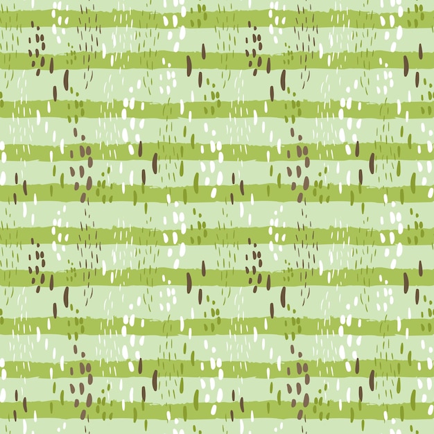 Hand drawn seamless repeat pattern with different spots pastel green stripes texture