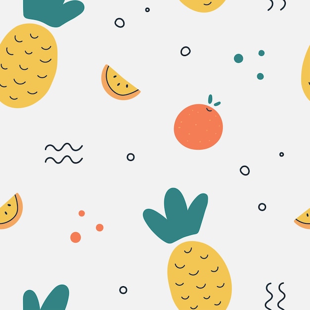 Hand drawn seamless simple pattern fruit orange pineapple slices for clothing textile room decor