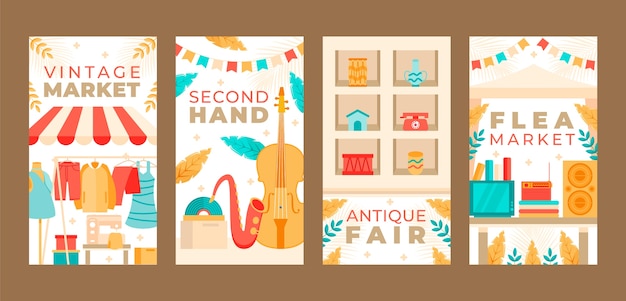 Hand drawn second hand flea market design template