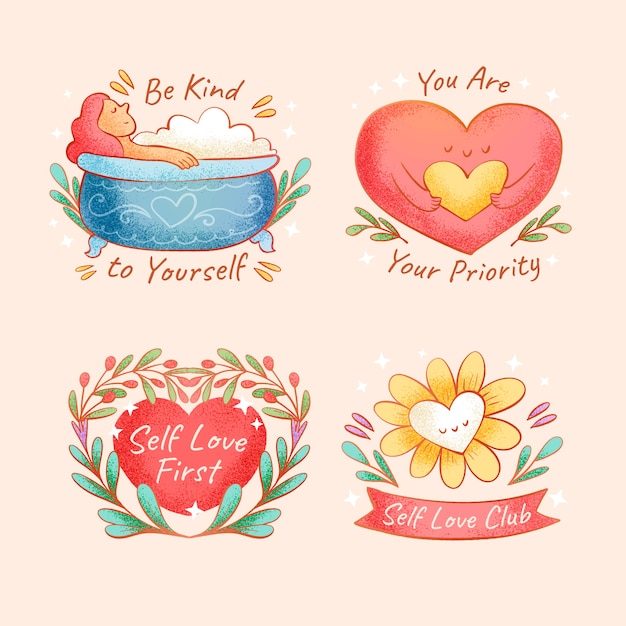 Hand drawn self love stickers collection