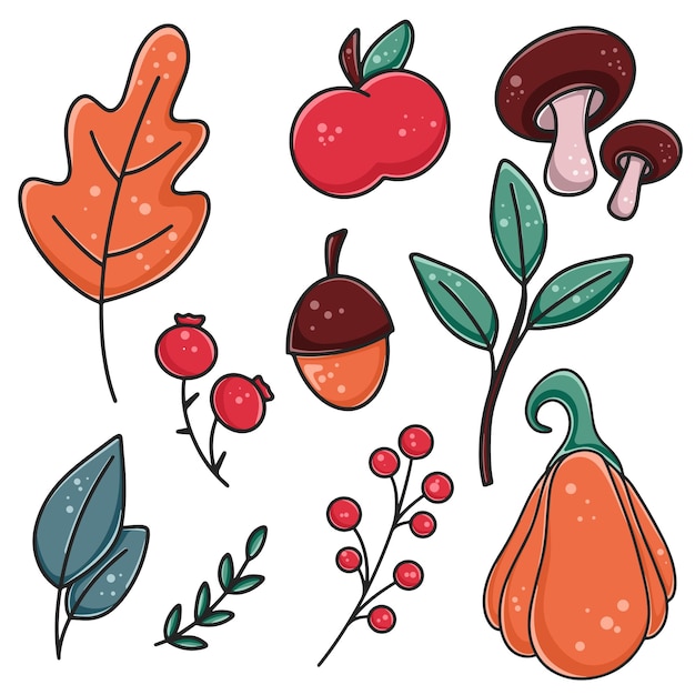 Hand drawn set autumn elements for creating designs Natural fall attributes isolated  illustration