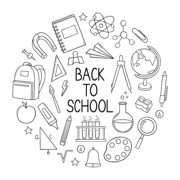 Hand drawn set of Back to school doodle School and Education supplies in sketch style