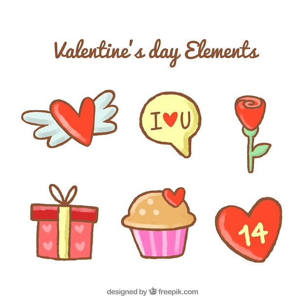 Hand-drawn set of beautiful valentines elements