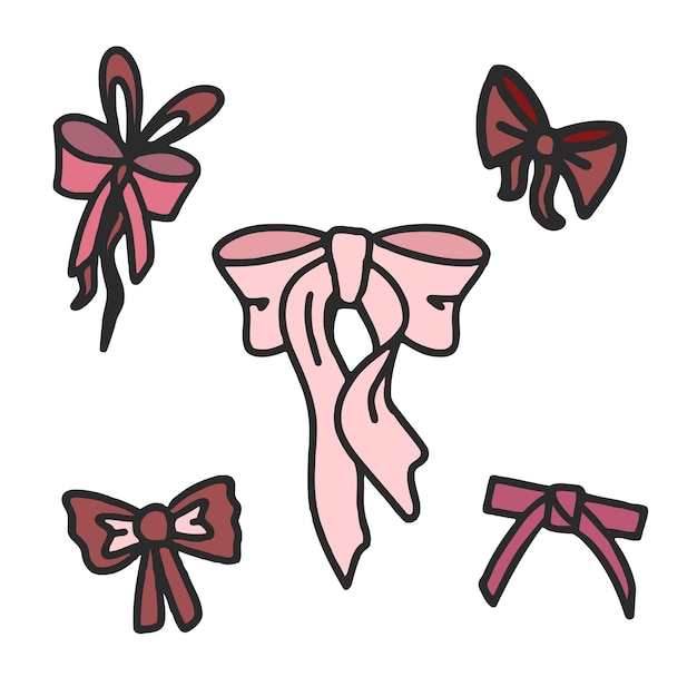 hand drawn set of bows ddrawing sticker illustration bow vector