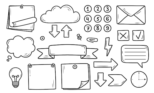 Hand drawn set of Bullet Magazine Element, Sticker, Planner Label. Doodle sketch doodle style.