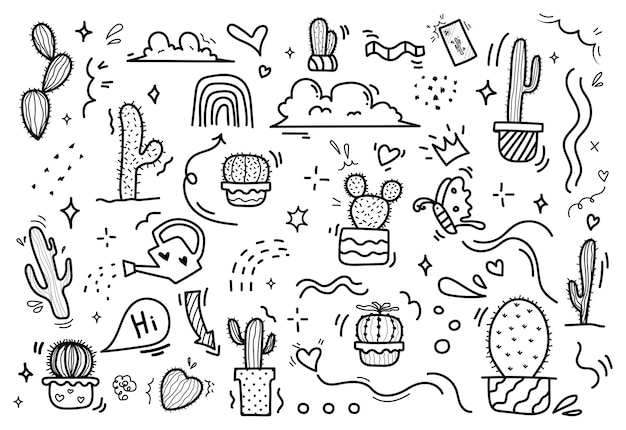 Hand drawn set of cactus.