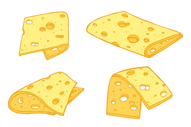 Hand drawn set of cheese parts and slices Cheese icon Vector cheese clipart