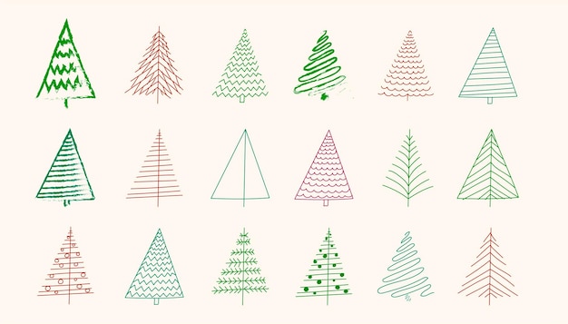 Hand drawn set of Christmas trees and Quote Holidays firtree Greetings Vector sketch doodle draw