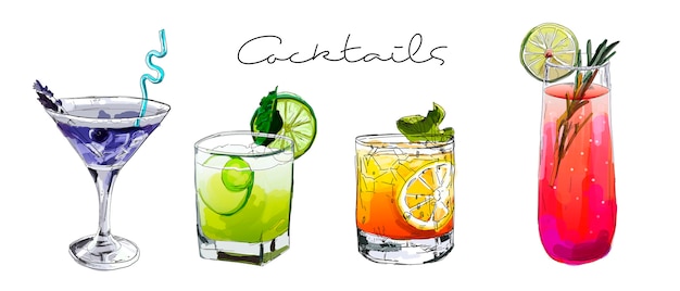 Hand drawn set of cocktails.