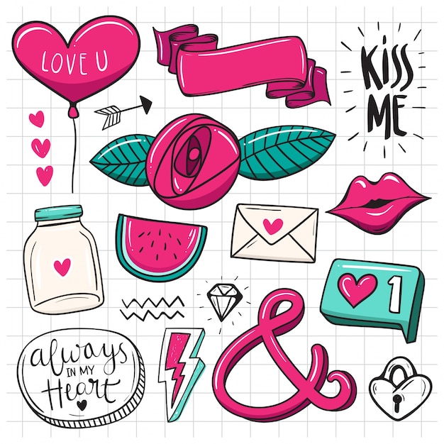 Hand drawn set of cute doodle elements