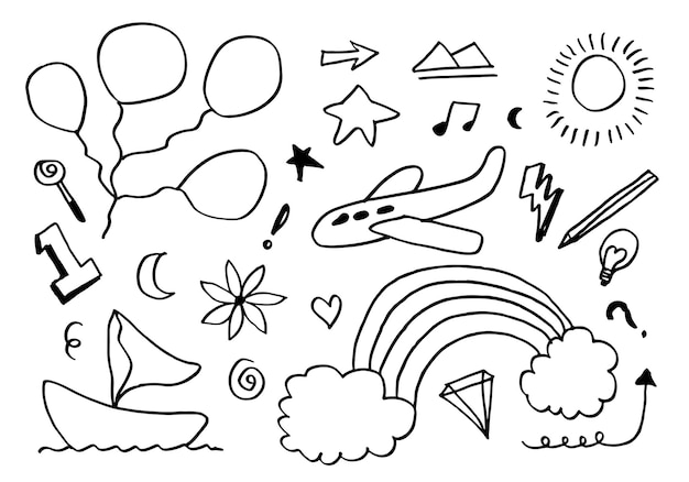 Hand drawn set of cute kids doodleschildren drawings on white background