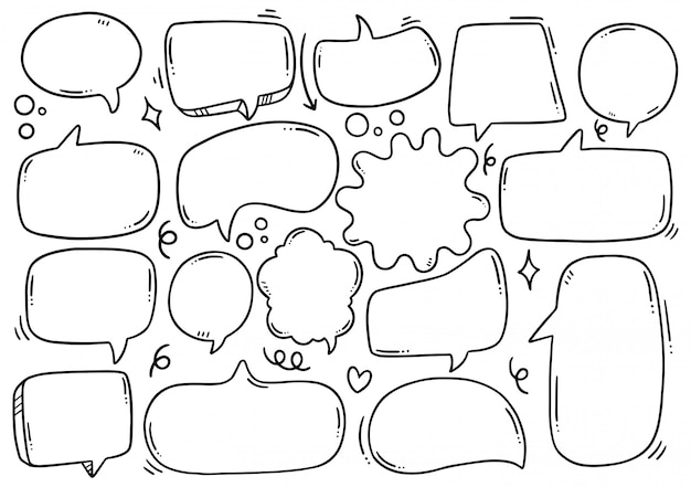 Hand drawn Set of cute speech bubble in doodle style