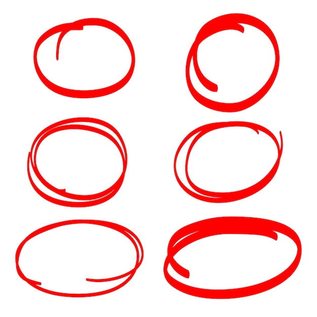 Hand drawn set of doodle design elements red circle scribble use for website logo and text vector illustration