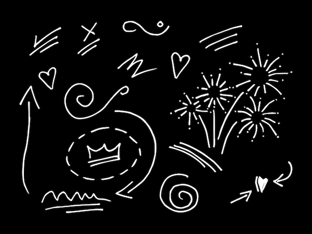 Hand drawn set doodle elements for concept design isolated on black background Infographic elements