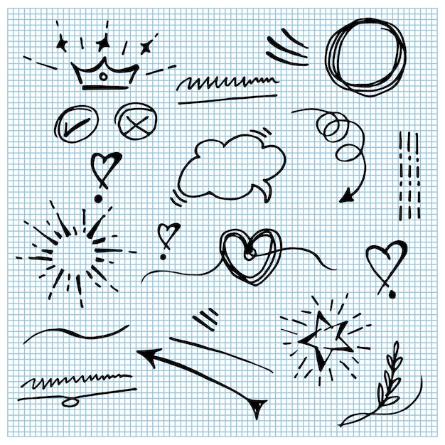 Vector hand drawn set doodle elements for concept design isolated on white background infographic elements