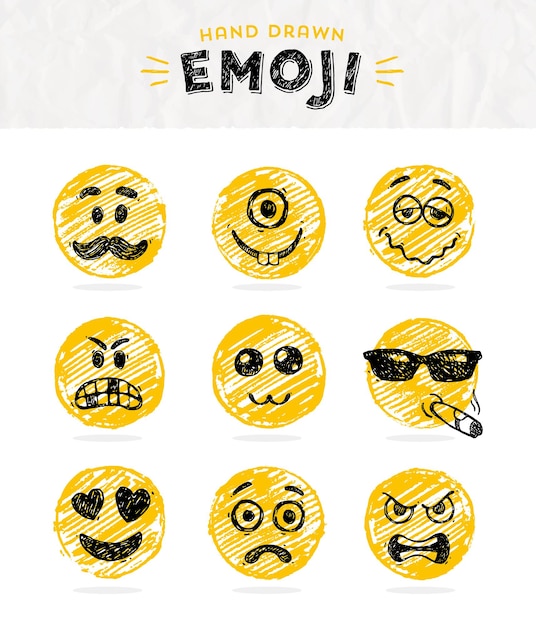 Hand drawn set of Emoji Smile icons