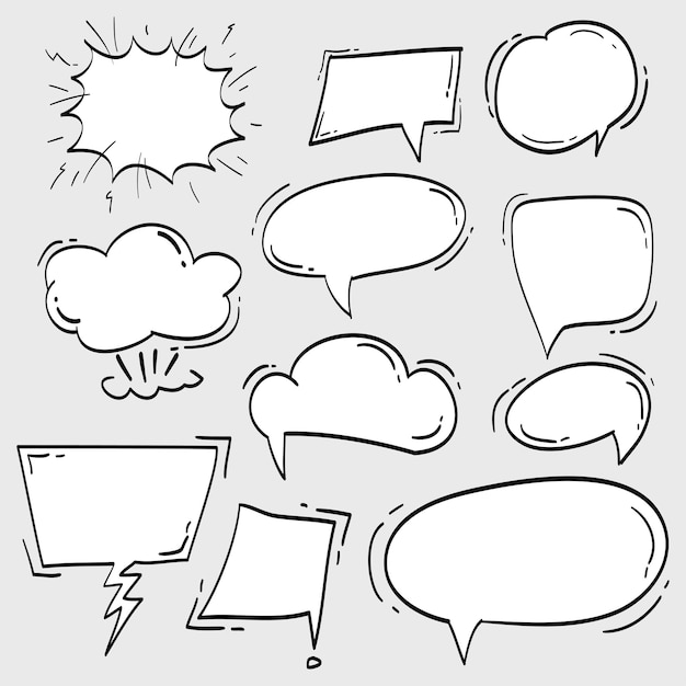 Hand drawn Set of empty comic speech bubbles vector doodle element illustration