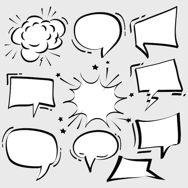 Hand drawn Set of empty comic speech bubbles vector doodle element illustration