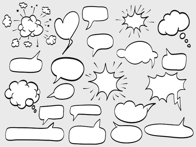 Hand drawn Set of empty comic speech bubbles vector doodle element illustration