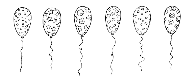 Hand drawn set of flying balloon illustration Birthday party doodle Holiday clipart